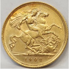 AUSTRALIA 1908 . HALF 1/2 SOVEREIGN . SYDNEY . GOLD